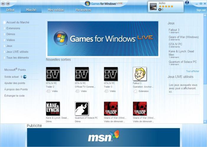 profil af spil til Windows Live